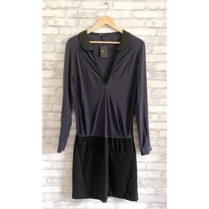 Maje Silk Navy Black Drop Waist Shift Dress NEW